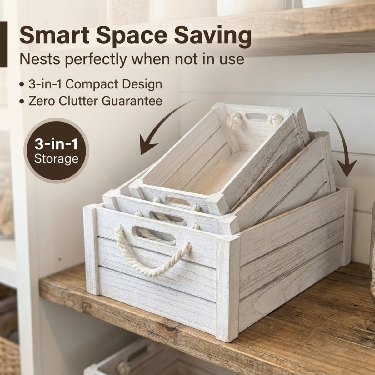 Set of 3 White Wooden Nesting Storage Crates Y79667