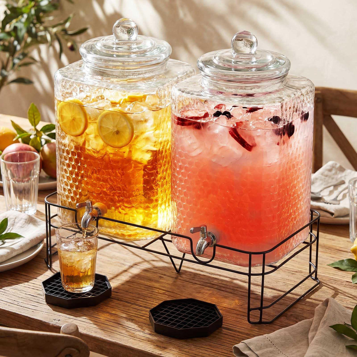 2 Pack 5 Gallon Hammered Glass Drink Dispenser with Stand B610580