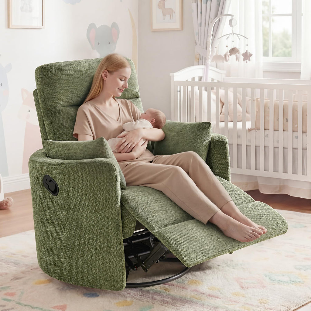 Oversized 360° Swivel Glider Recliner Chair with 2 Pillows and Footrest W306081