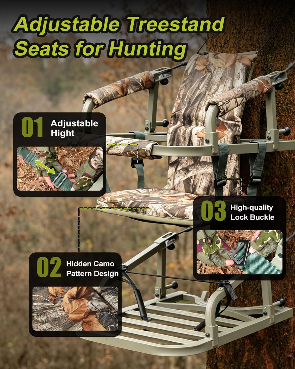 Climbing Tree Stand with Harness and Camo Seat Cushion L381129