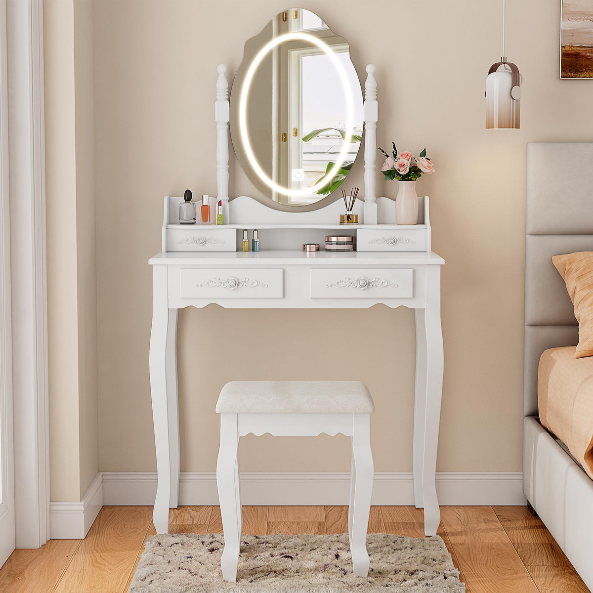 Vanity Desk with Mirror and Lights F11559