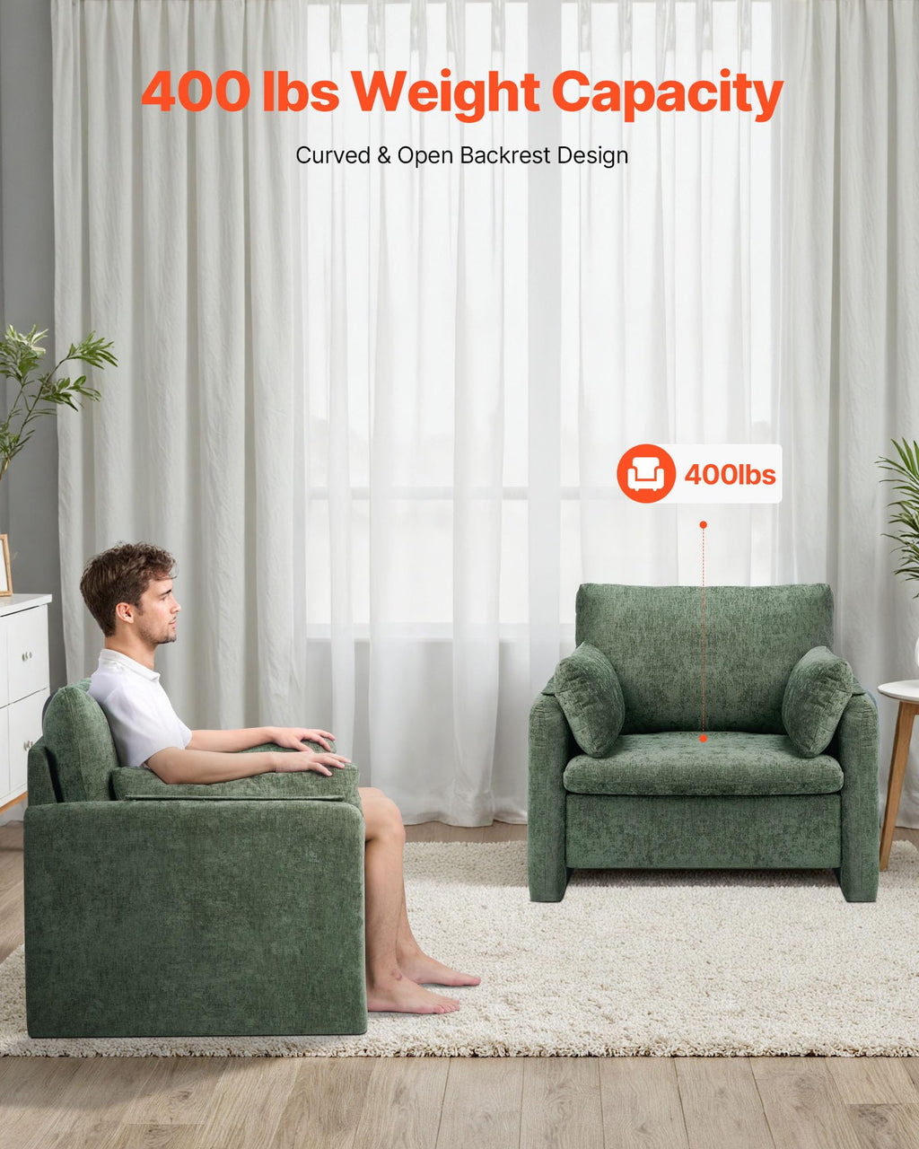 Oversized Green Accent Chair with Padded Arms L25256