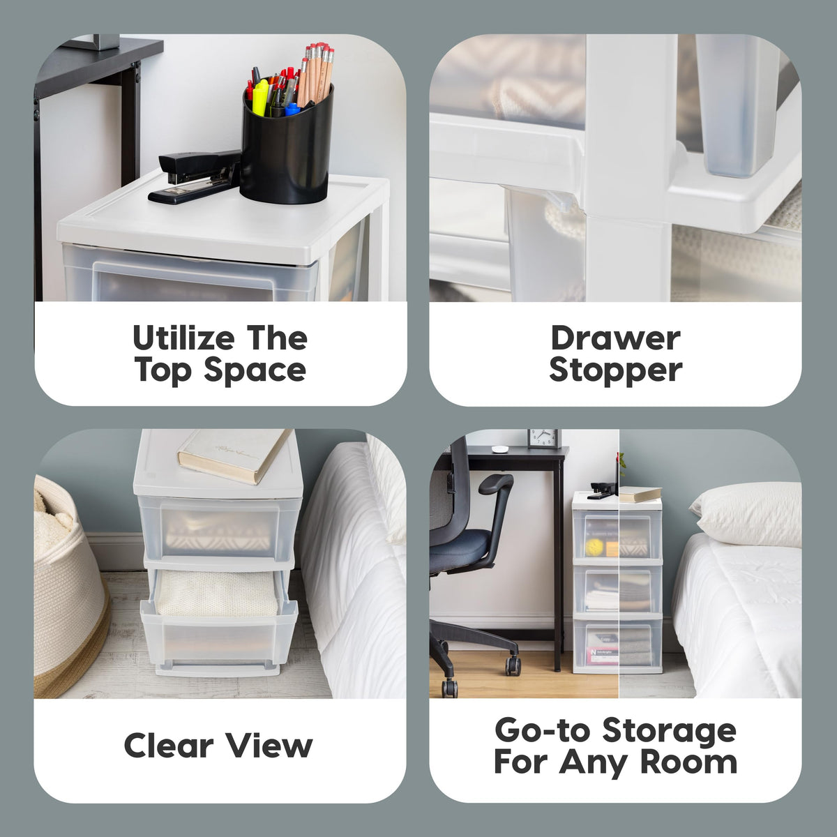 3 Drawer Slim Narrow Storage Organizer 2-Pack White Clear Z4460