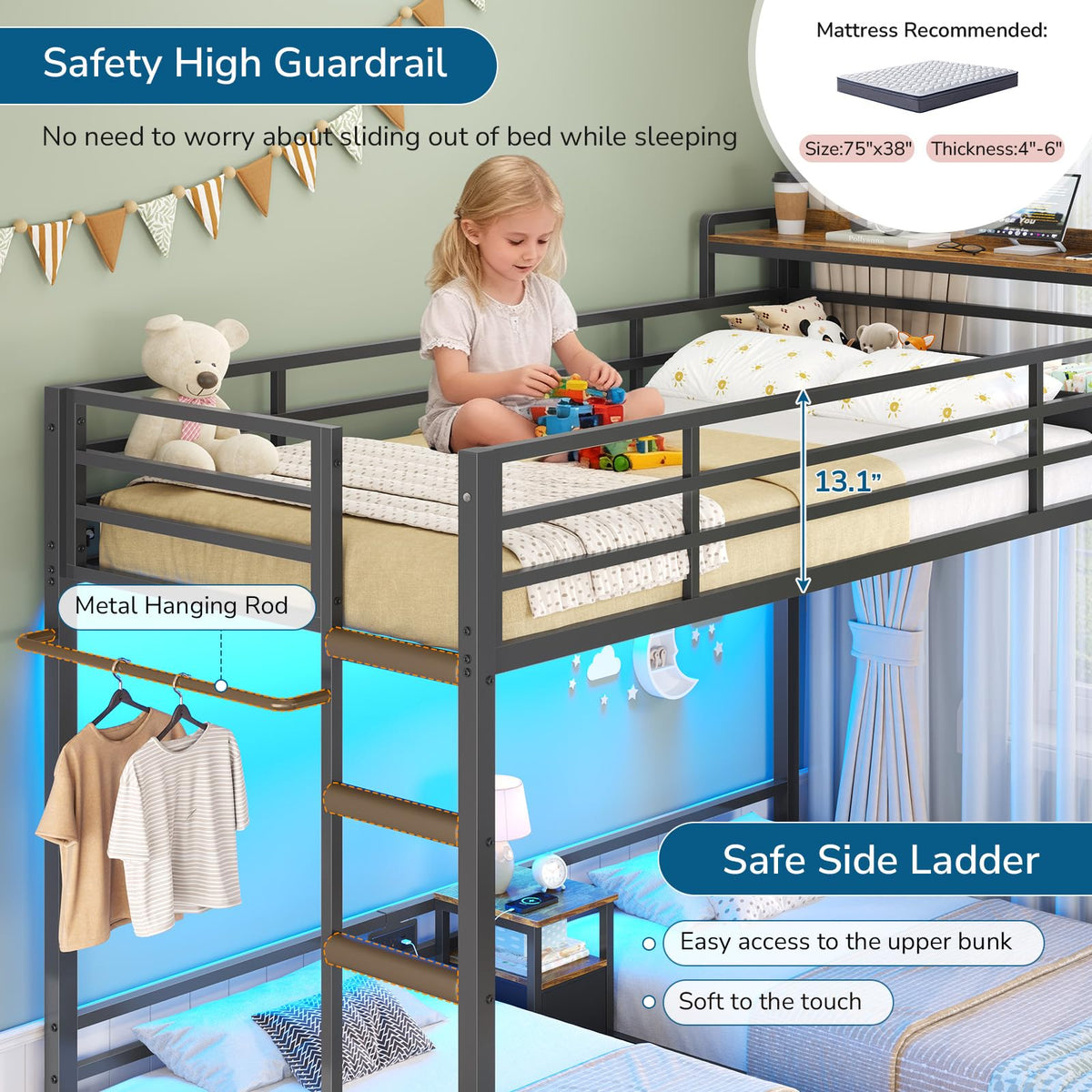 Black Twin Over Twin Triple Bunk Bed with Storage Drawers Z35453