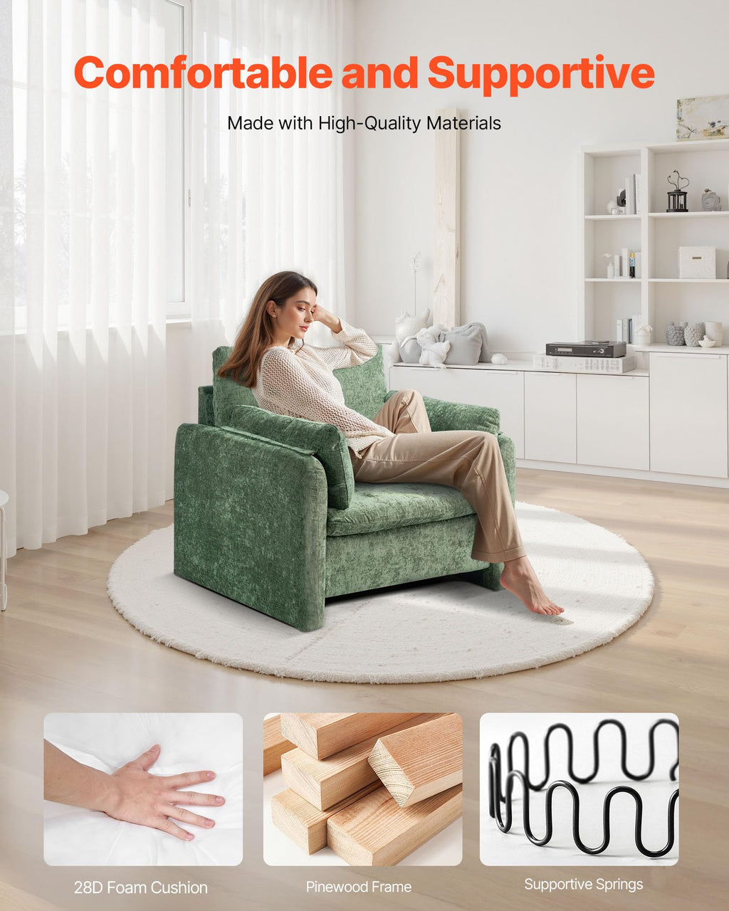 Oversized Green Accent Chair with Padded Arms L25256