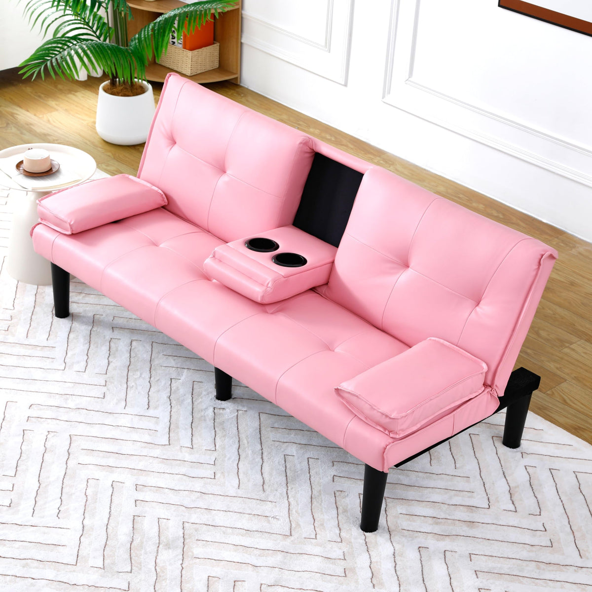 Pink 3 in 1 Convertible Sleeper Sofa Bed with Cup Holder M240565