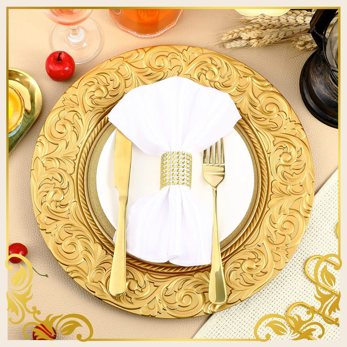 Gold 12 Pcs 13'' Antique Plastic Charger Plates A842624