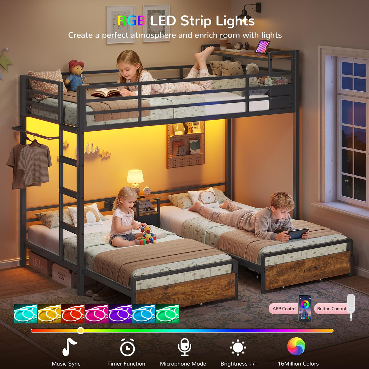 Black Twin Over Twin Triple Bunk Bed with Storage Drawers Z35453