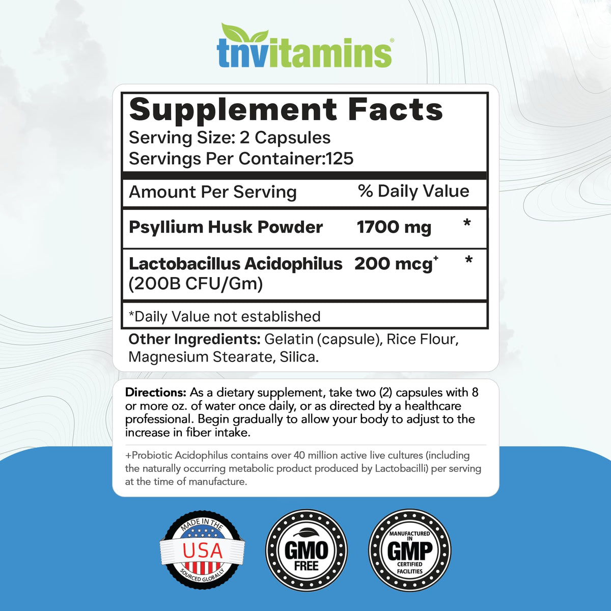 Psyllium Husk Capsules 1700 MG 250 Capsules E24218