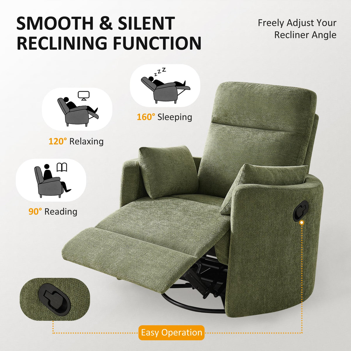Oversized 360° Swivel Glider Recliner Chair with 2 Pillows and Footrest W306081