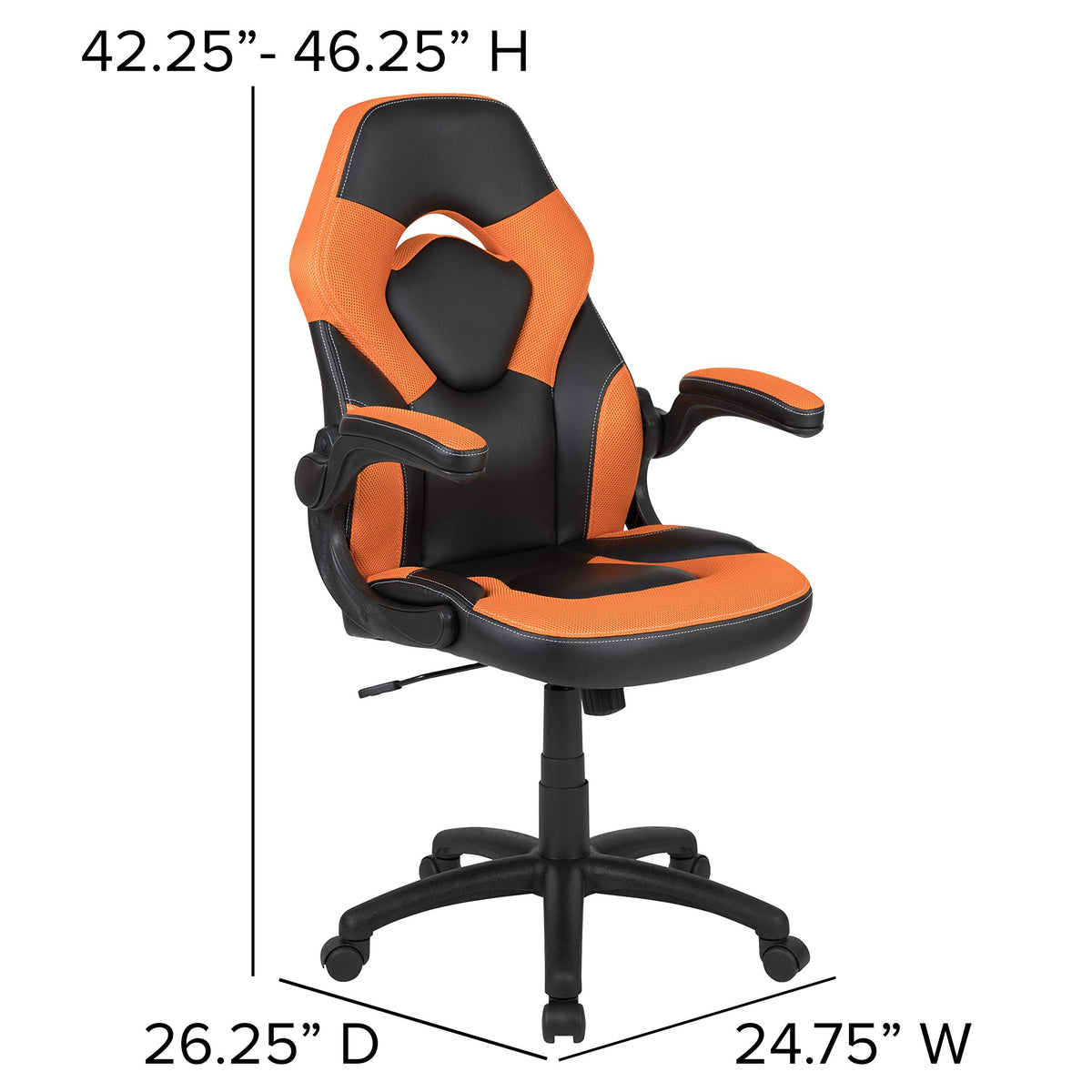 Orange Black Ergonomic Gaming Chair with Flip-up Arms L338