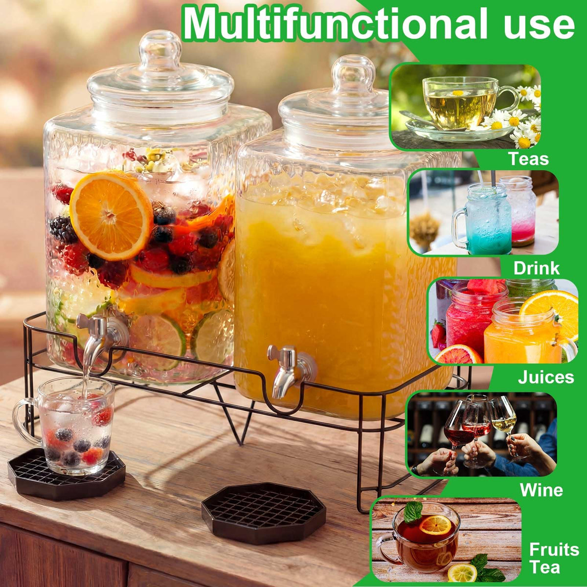 2 Pack 5 Gallon Hammered Glass Drink Dispenser with Stand B610580