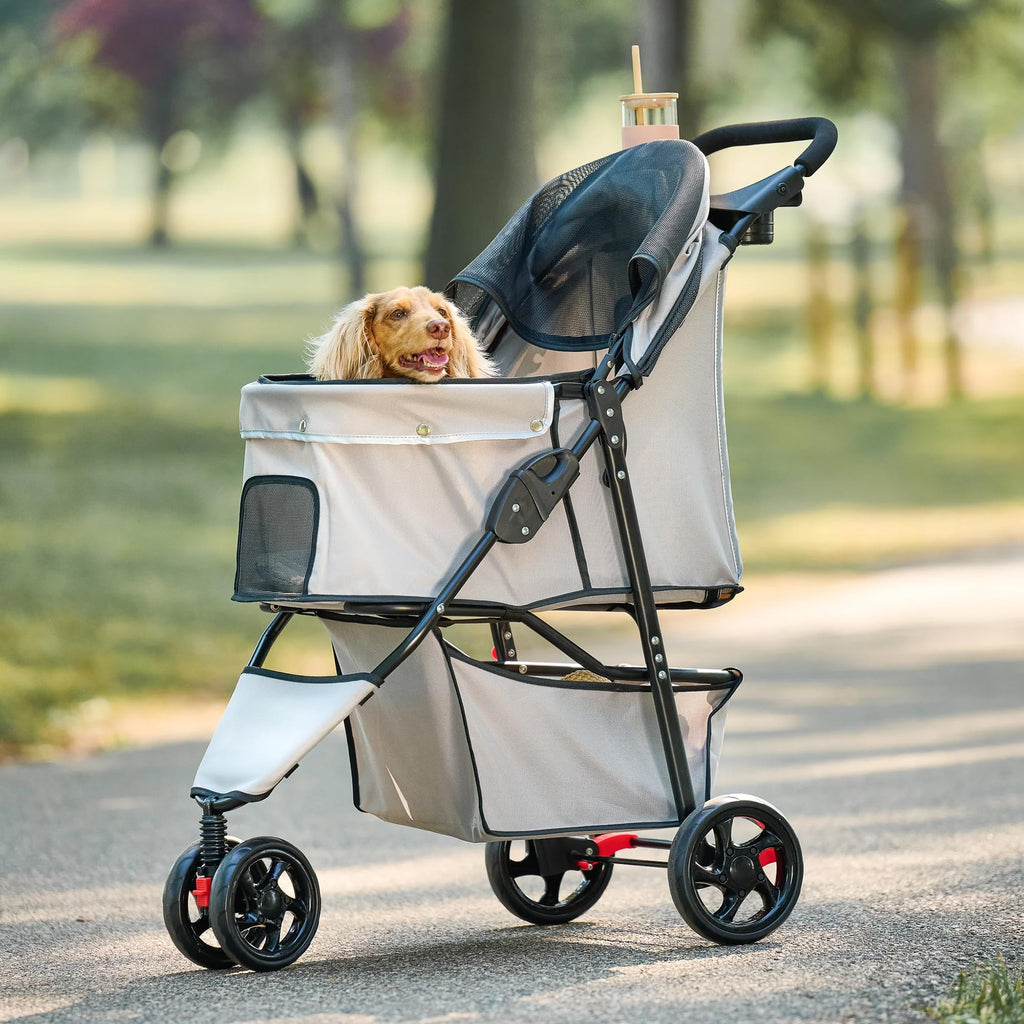 Khaki Pet Stroller with Mesh Canopy I526129