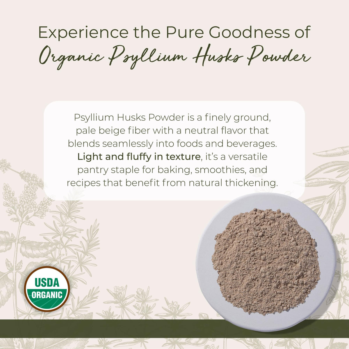 Organic Psyllium Husks Powder 1 lb Bag W138
