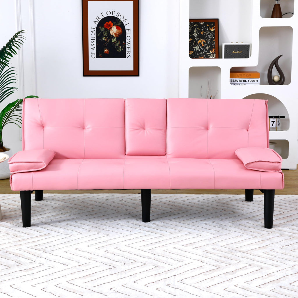 Pink 3 in 1 Convertible Sleeper Sofa Bed with Cup Holder M240565