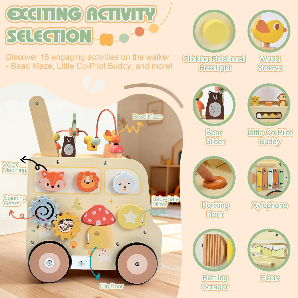 Wooden Activity Cube Push Walker Q5847