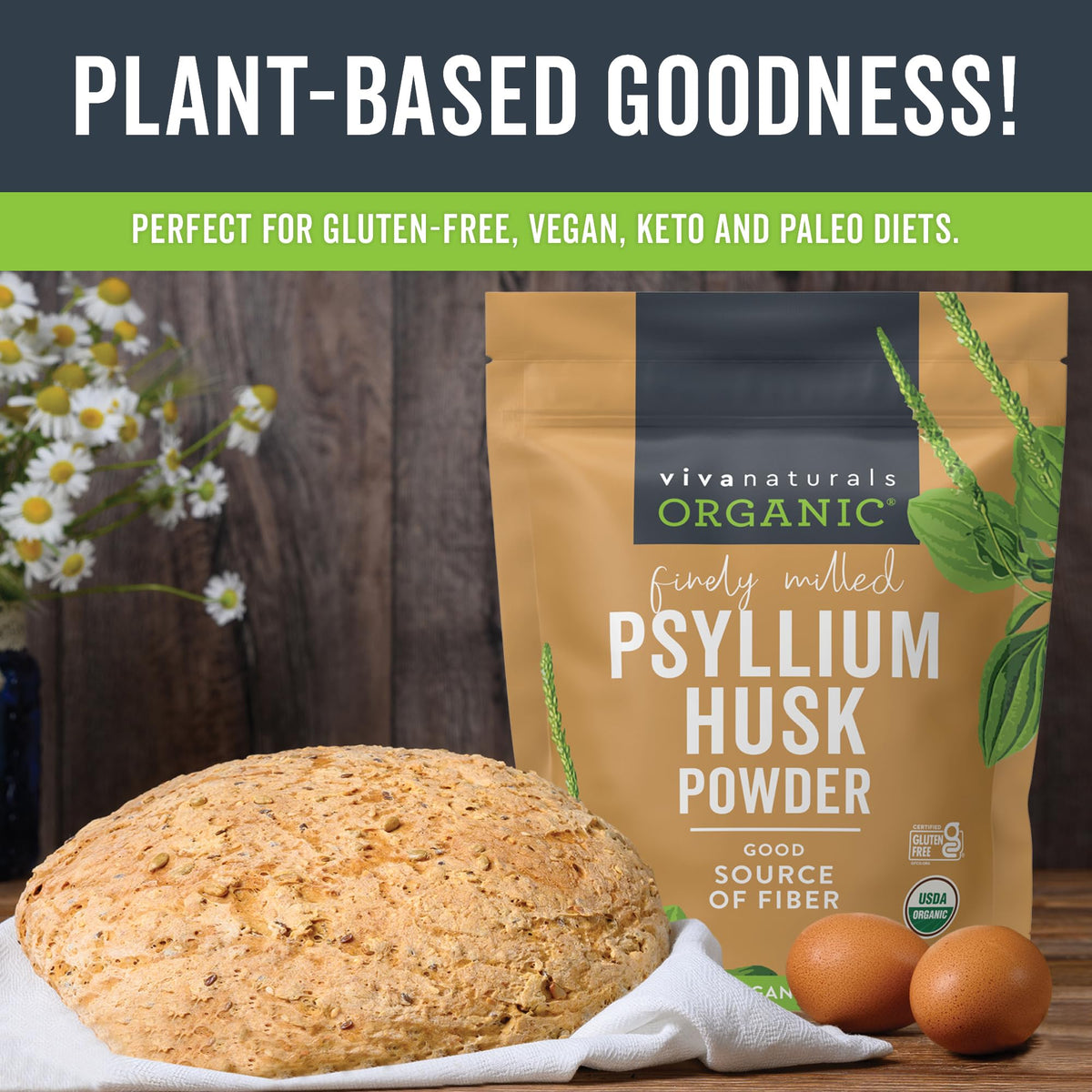 24 oz Organic Psyllium Husk Powder and 100 Count Medicated Cooling Pads K461430