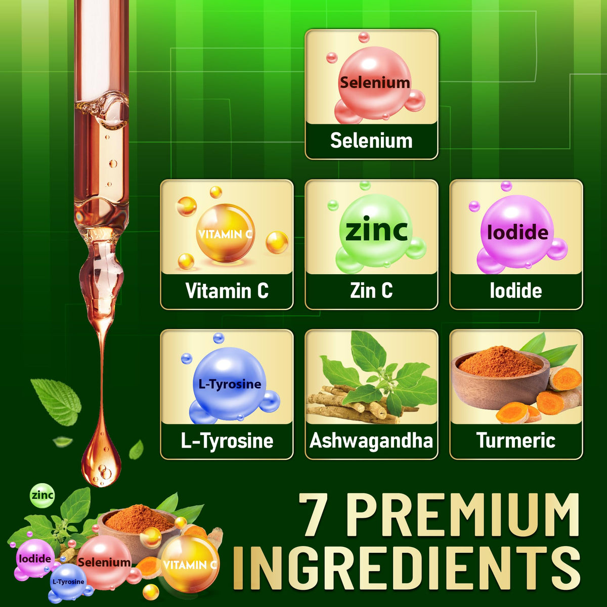 Selenium Liquid Drops with Vitamin C, Zinc, Iodine, L-Tyrosine, Ashwagandha and Turmeric B6838