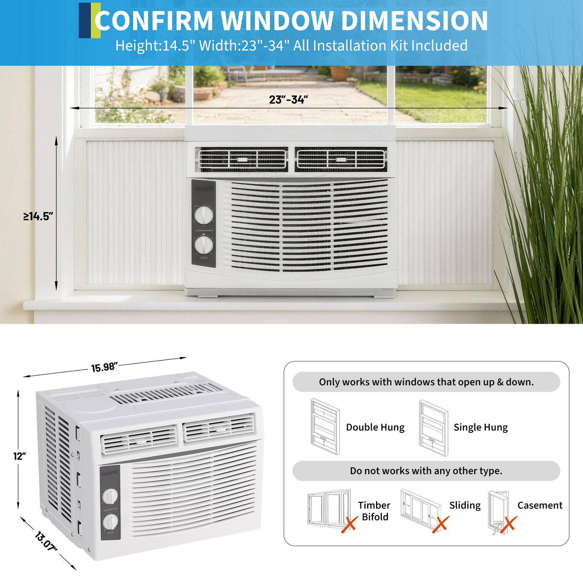 5000 BTU White Window Air Conditioner with Fan Function Y454