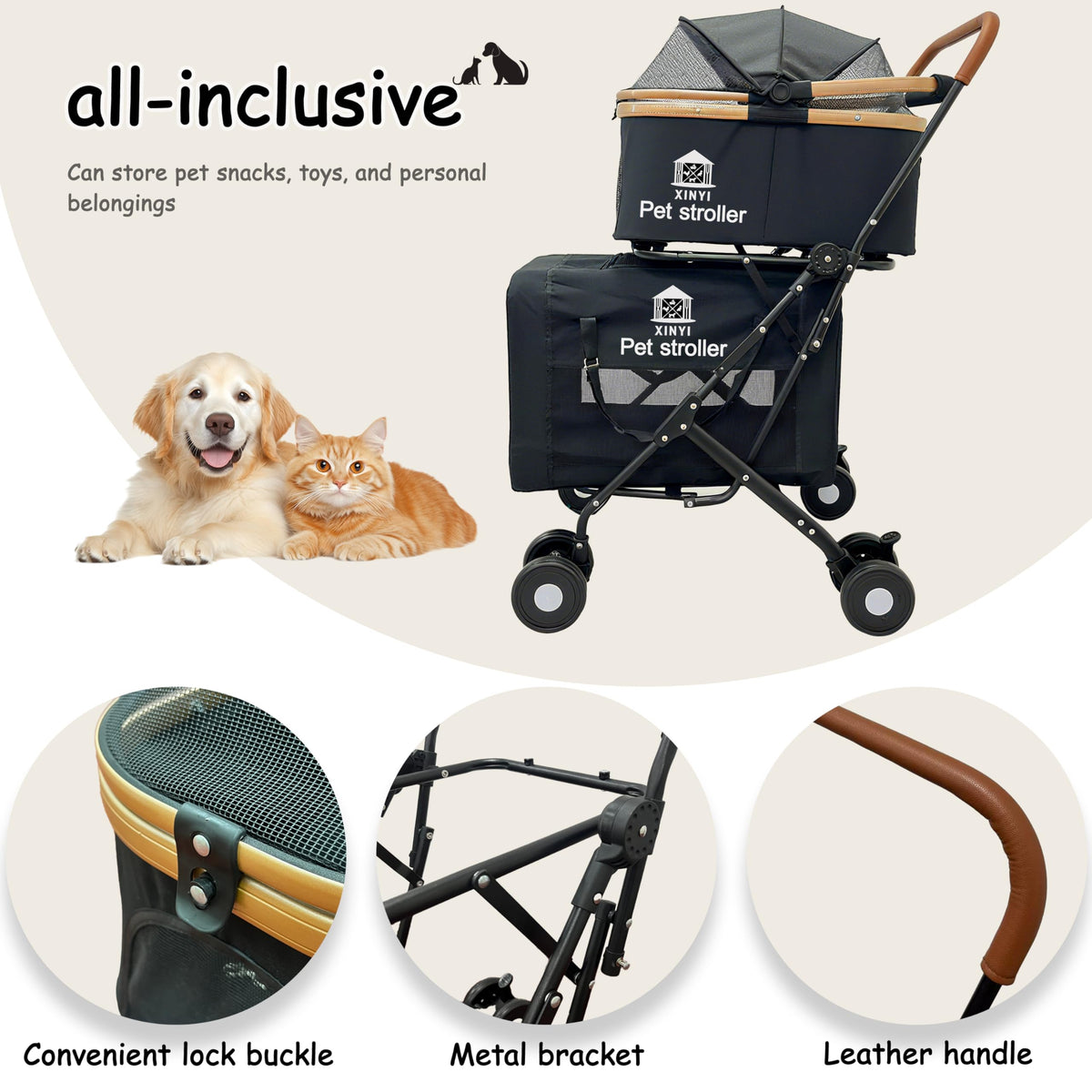 XL Extra-Large Double Pet Stroller with Weather Cover R27126