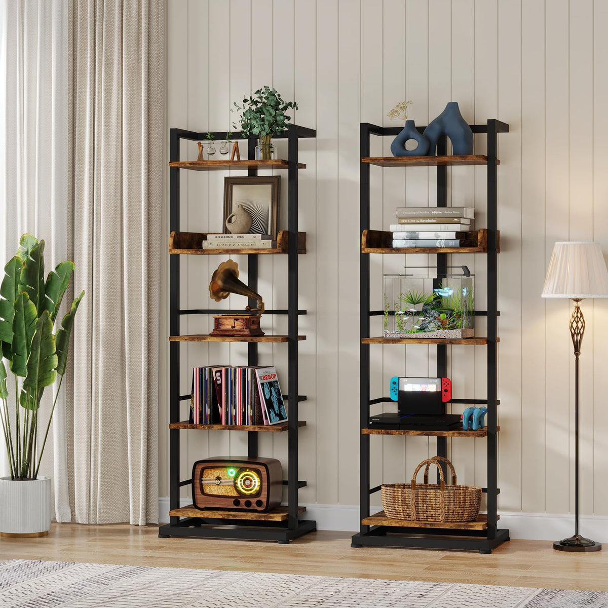 5 Tier Wood Bookcase with Metal Edge Protection I450432