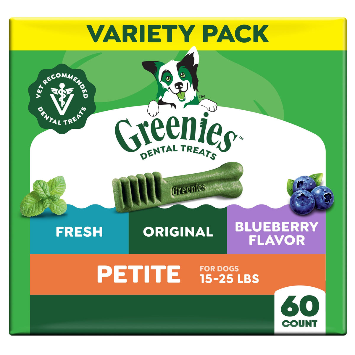 Mint Original Blueberry Dental Dog Treats 60 Count Y733