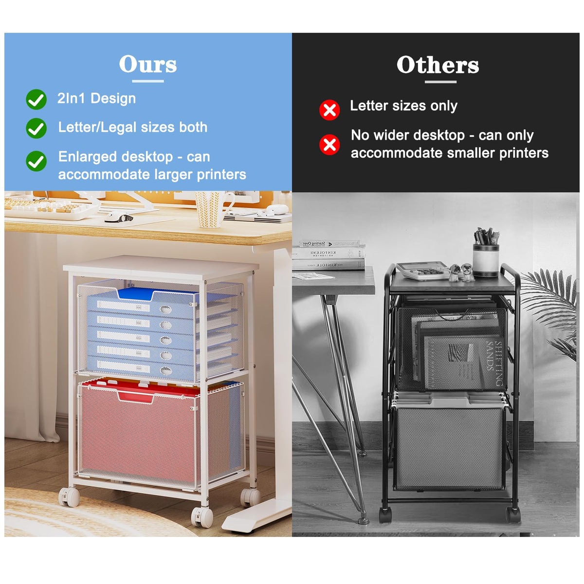 White 2 Drawer Rolling File Cabinet R771318