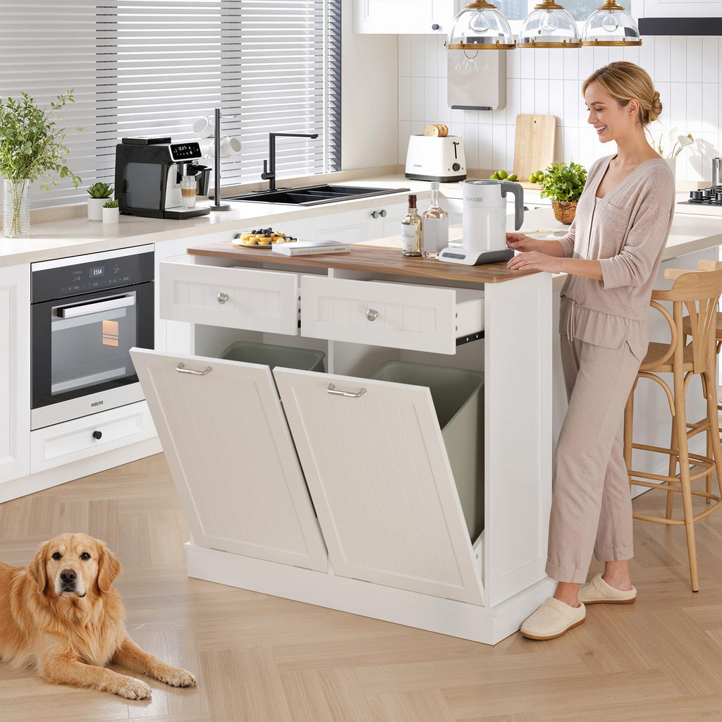 White Tilt Out Trash Can Cabinet B9455