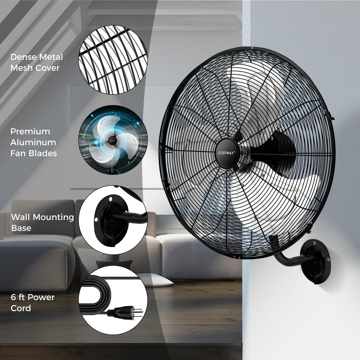 20-inch 3 Speed Metal Wall Mount Fan Z666
