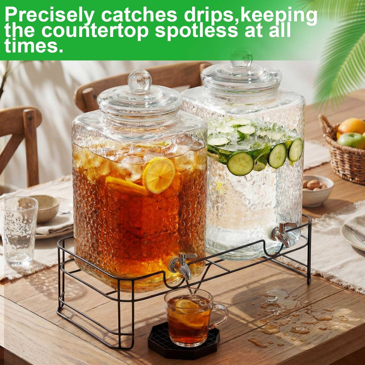 2 Pack 5 Gallon Hammered Glass Drink Dispenser with Stand B610580