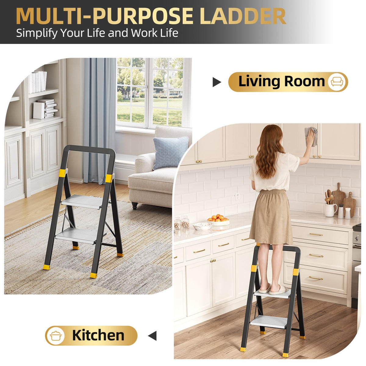 2 Step Ladder Lightweight Aluminum Folding Step Stool V4757