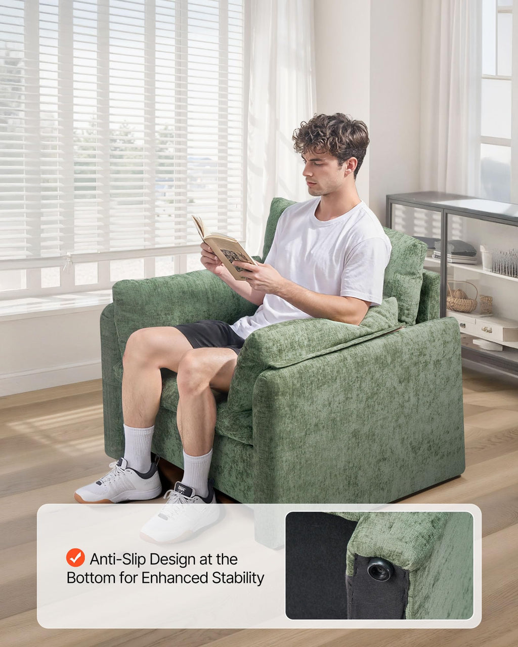 Oversized Green Accent Chair with Padded Arms L25256