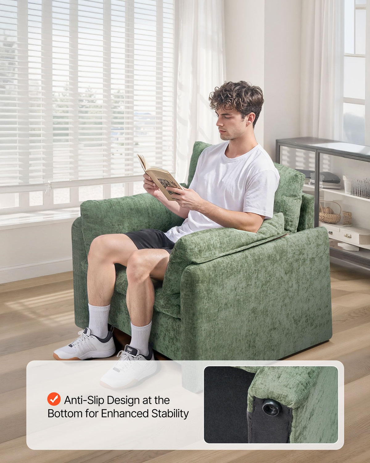 Oversized Green Accent Chair with Padded Arms L25256