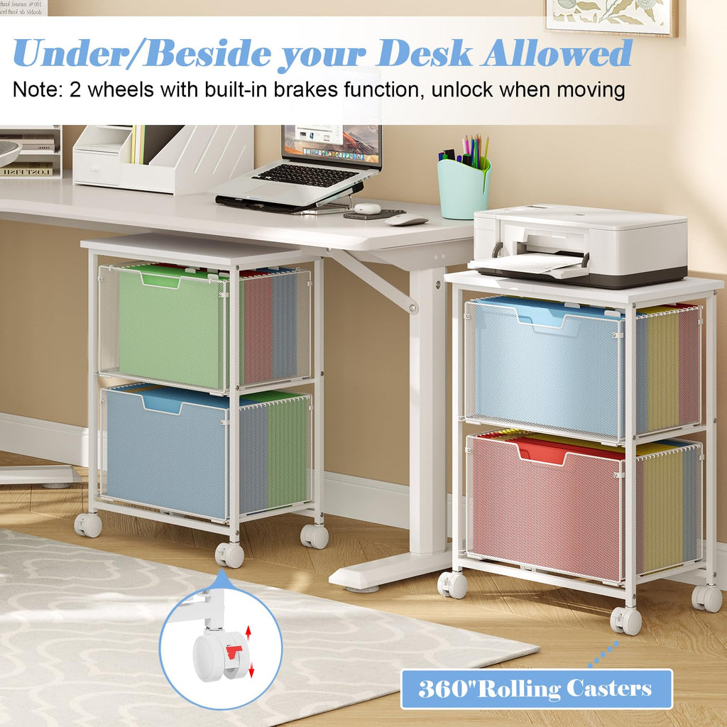 White 2 Drawer Rolling File Cabinet R771318
