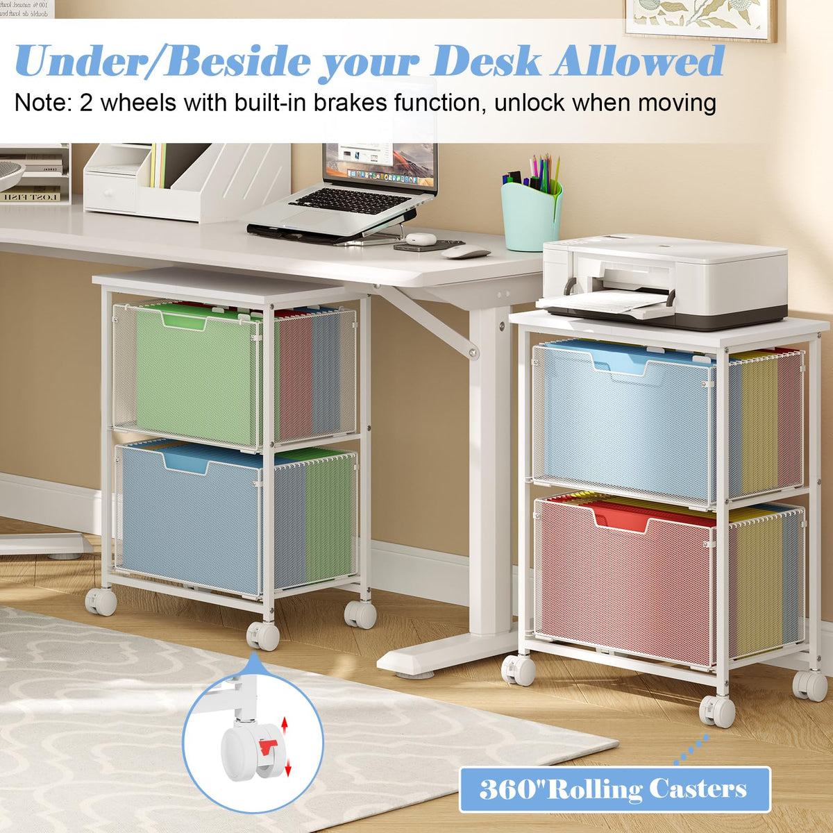 White 2 Drawer Rolling File Cabinet R771318