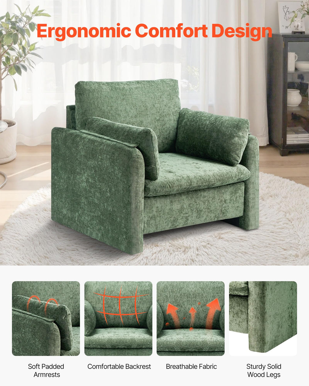 Oversized Green Accent Chair with Padded Arms L25256