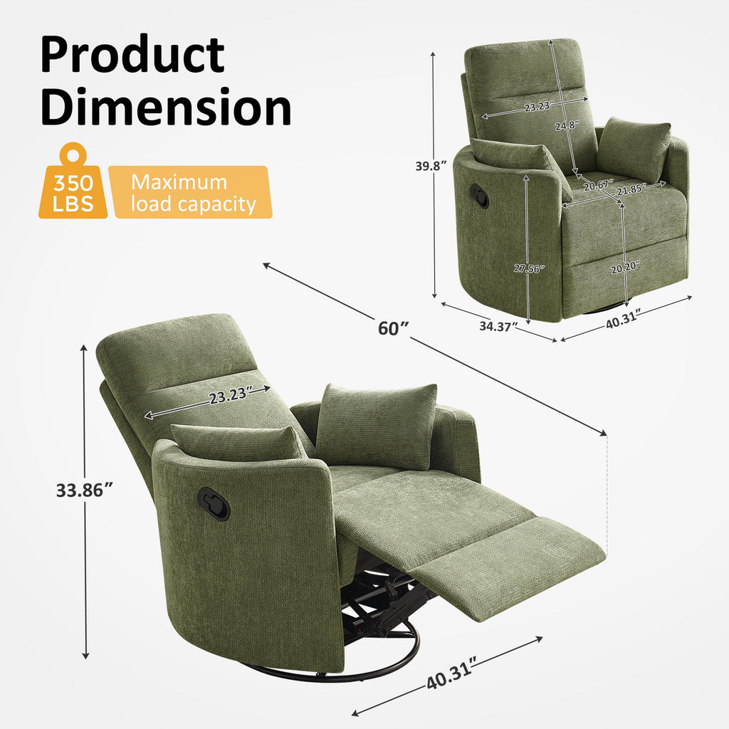 Oversized 360° Swivel Glider Recliner Chair with 2 Pillows and Footrest W306081