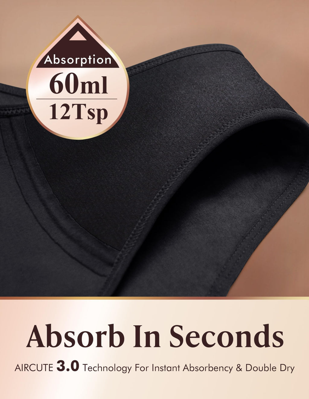 Washable Absorbency Urinary Incontinence Underwear for Women High Waist Leak Proof Panties 60ML, 3 Pack Beige White K435
