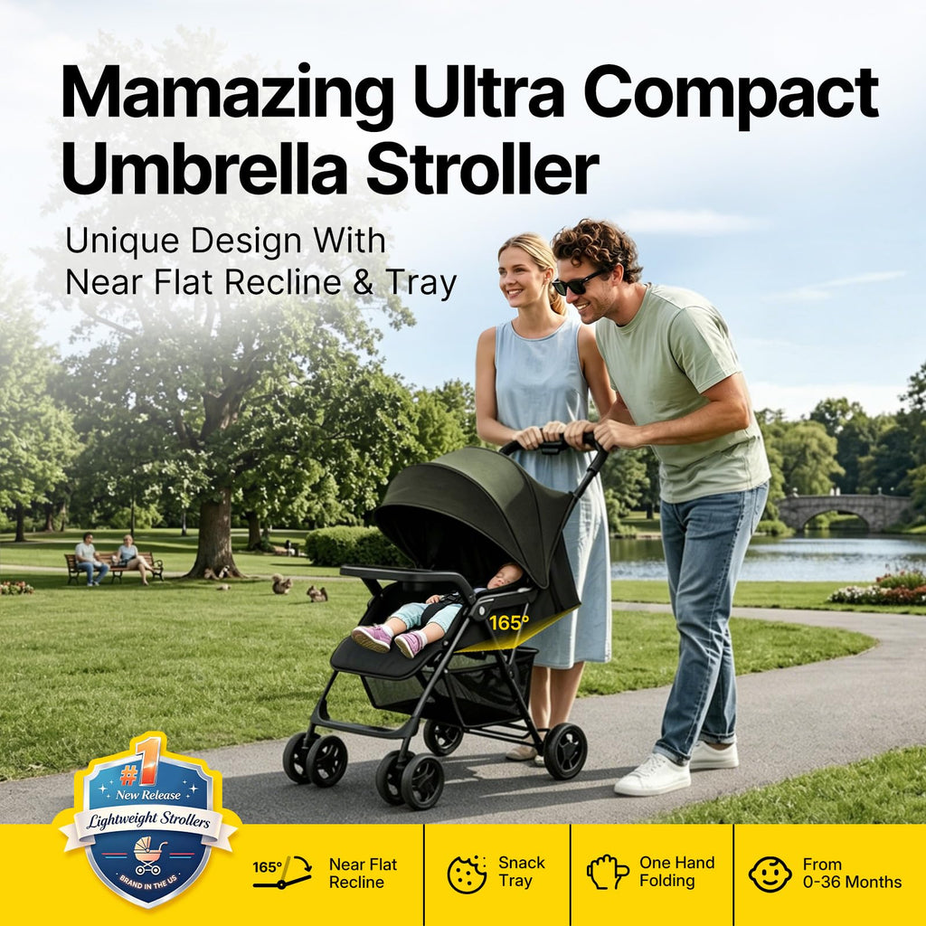 Lightweight Umbrella Travel Stroller with Near-Flat Recline Seat O42307