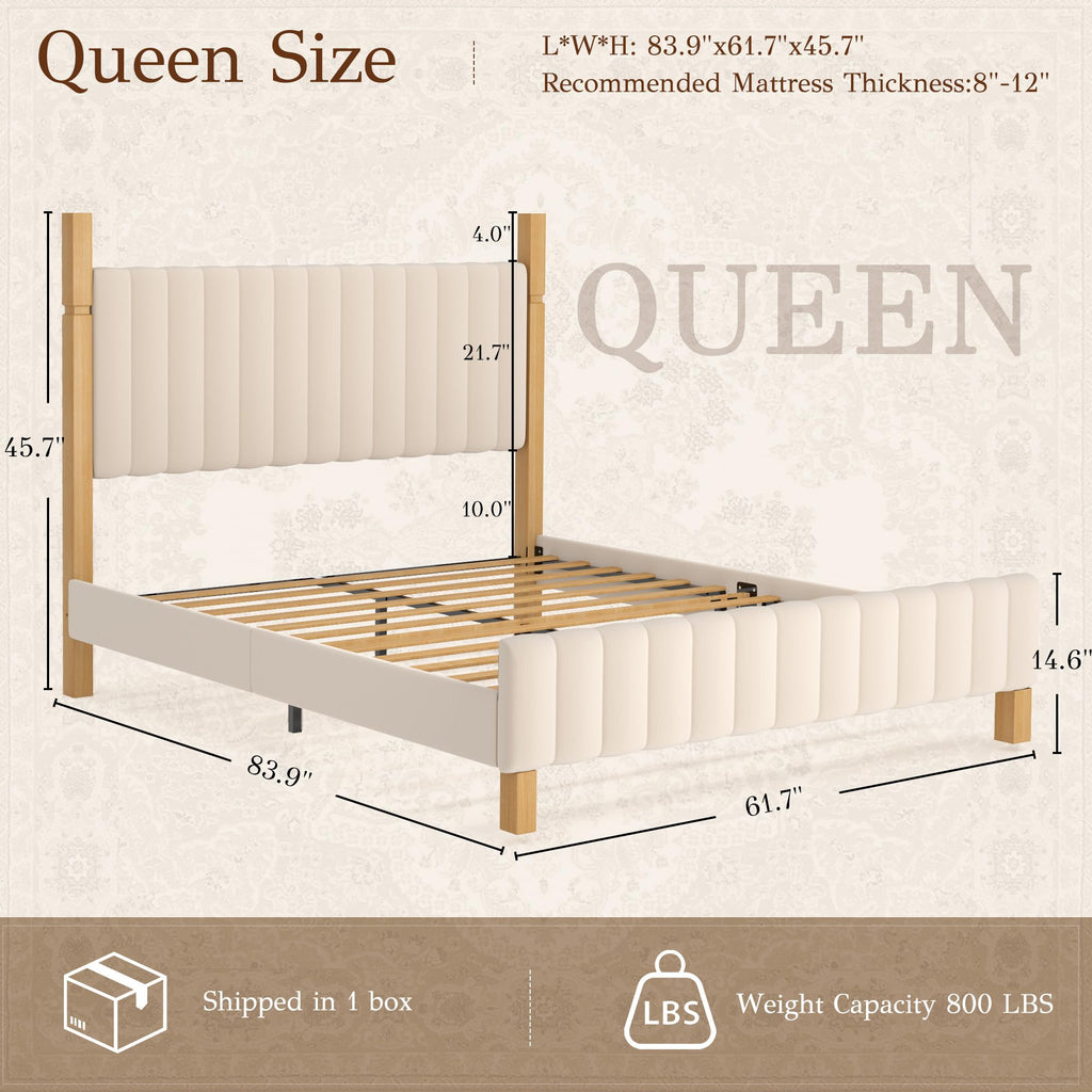 Queen Size Beige Linen Bed Frame with Headboard K659
