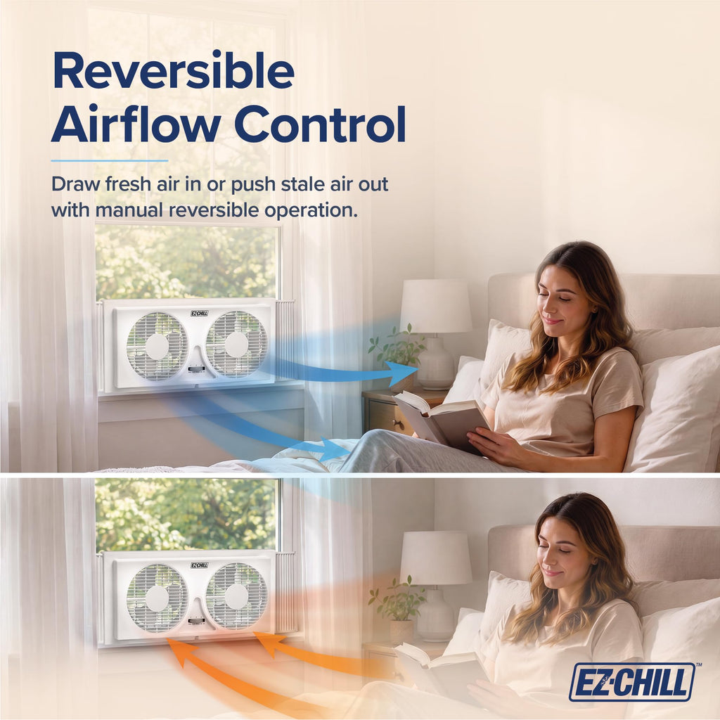 9" Twin Window Fan with Manual Reversible Airflow, 2 Speed, White I6314