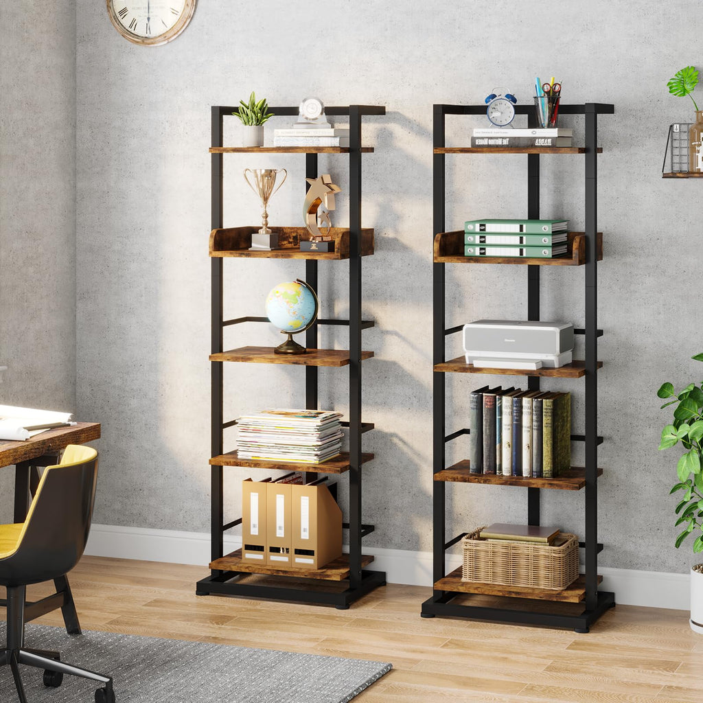 5 Tier Wood Bookcase with Metal Edge Protection I450432