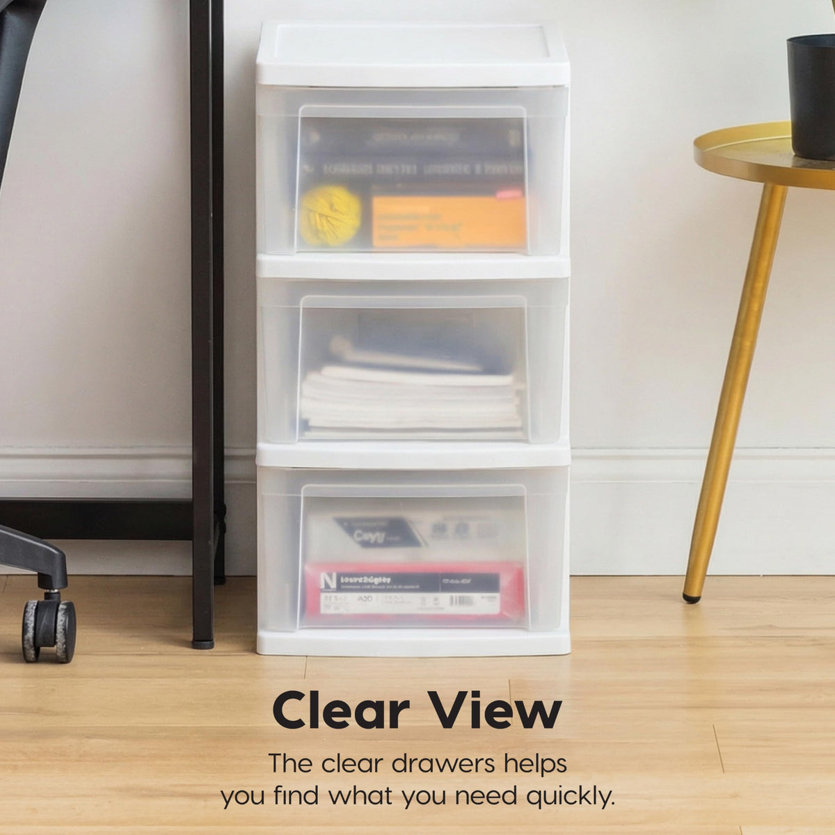 3 Drawer Slim Narrow Storage Organizer 2-Pack White Clear Z4460