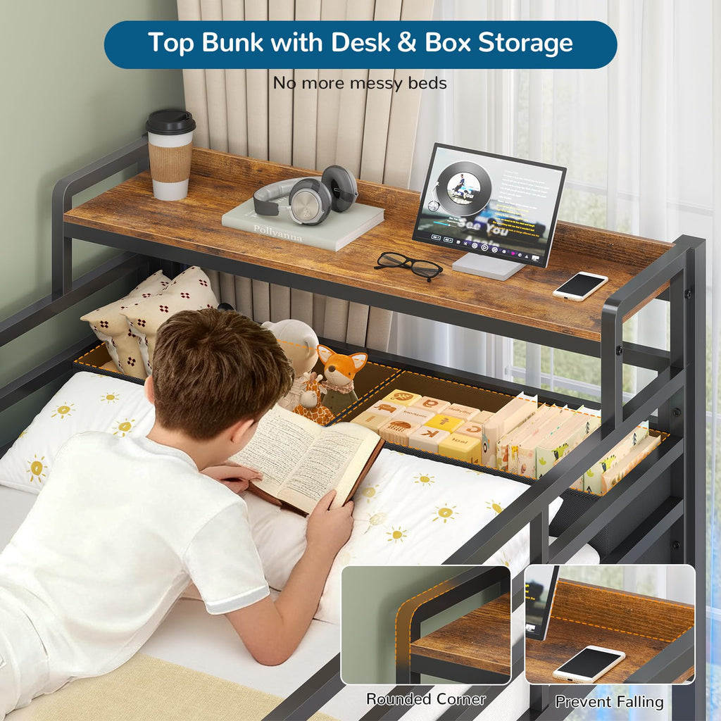 Black Twin Over Twin Triple Bunk Bed with Storage Drawers Z35453