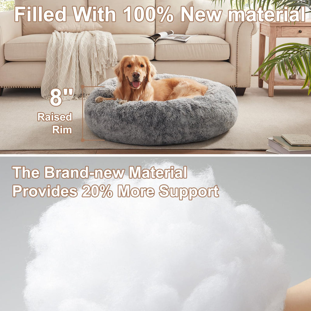 36 inches Faux Fur Fluffy Donut Dog Bed Dark Grey I151