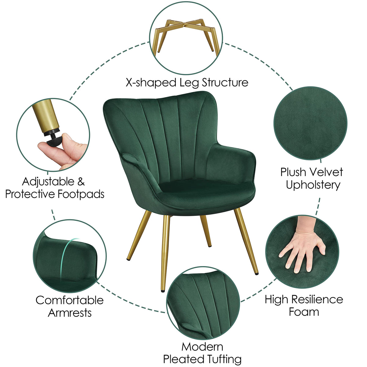 Green Upholstered Accent Chairs Set of 2 V4494