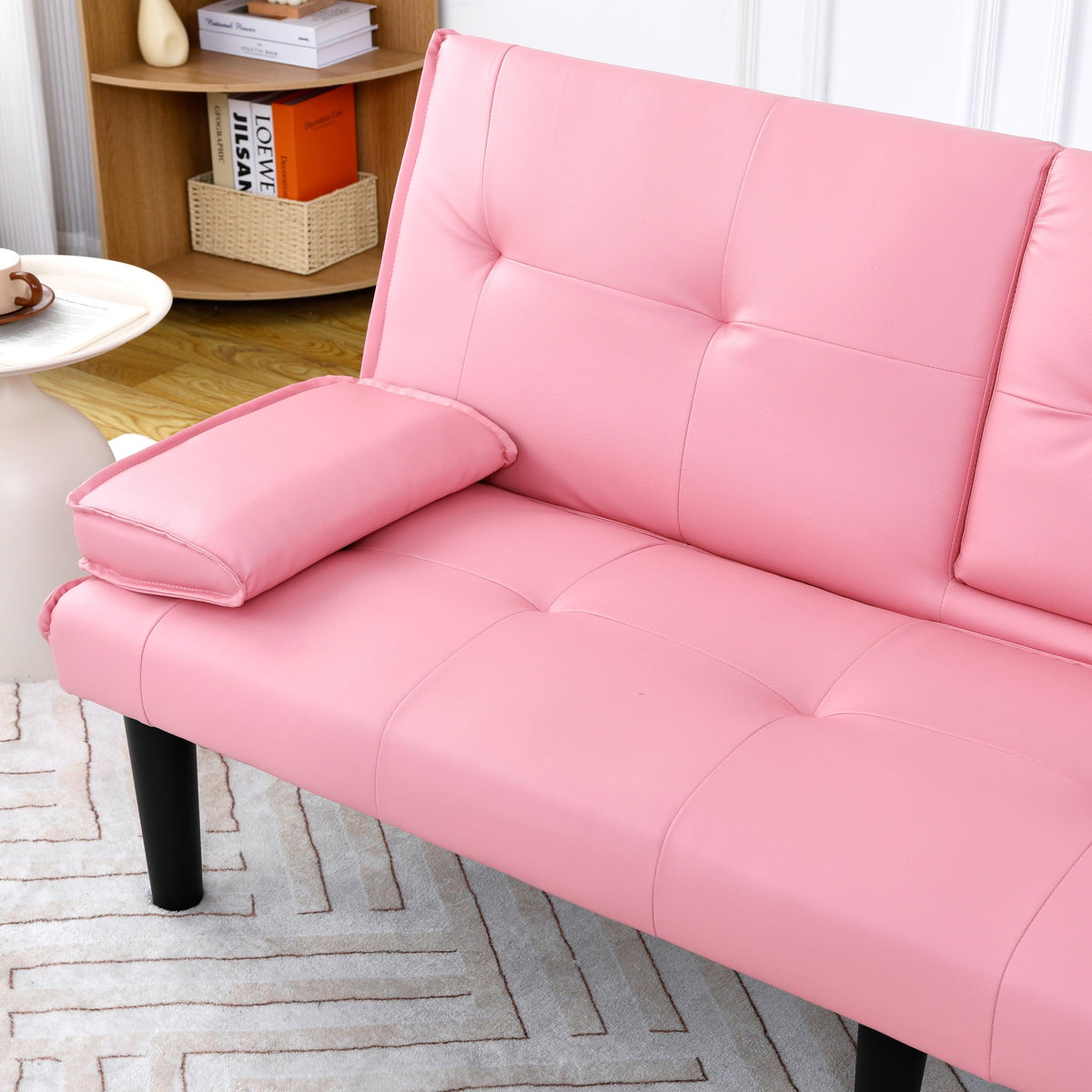 Pink 3 in 1 Convertible Sleeper Sofa Bed with Cup Holder M240565