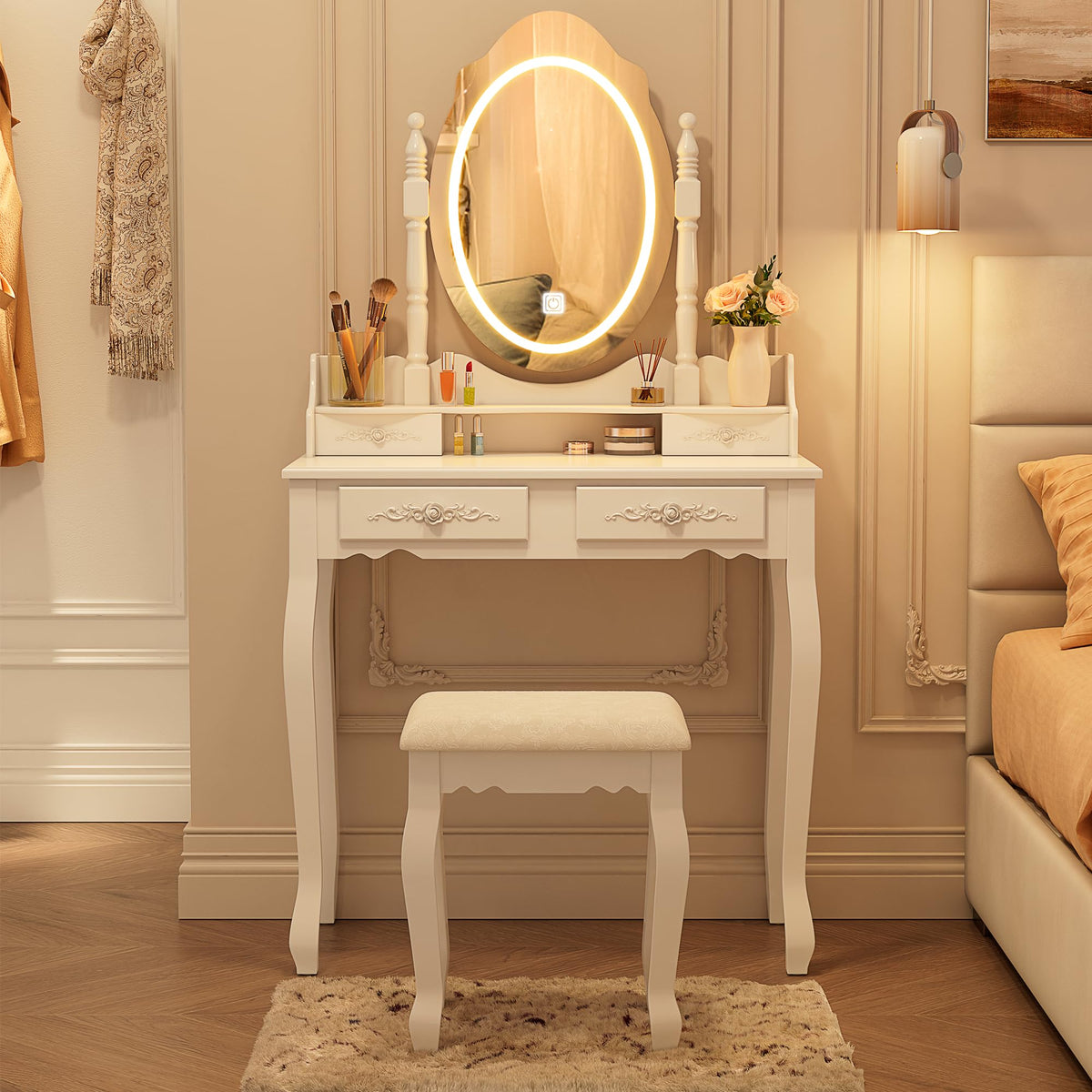 Vanity Desk with Mirror and Lights F11559