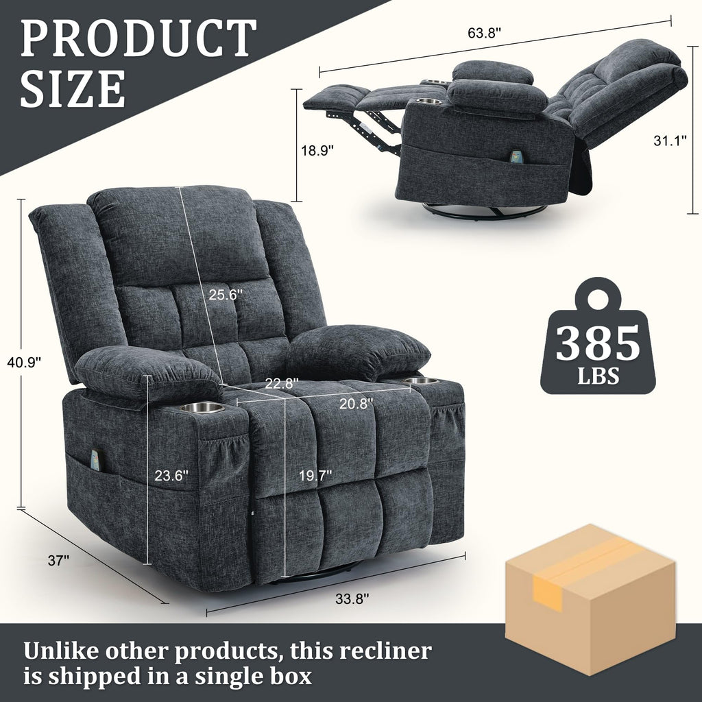 Fabric Dark Gray Swivel Rocker Recliner with Cup Holder Q592422