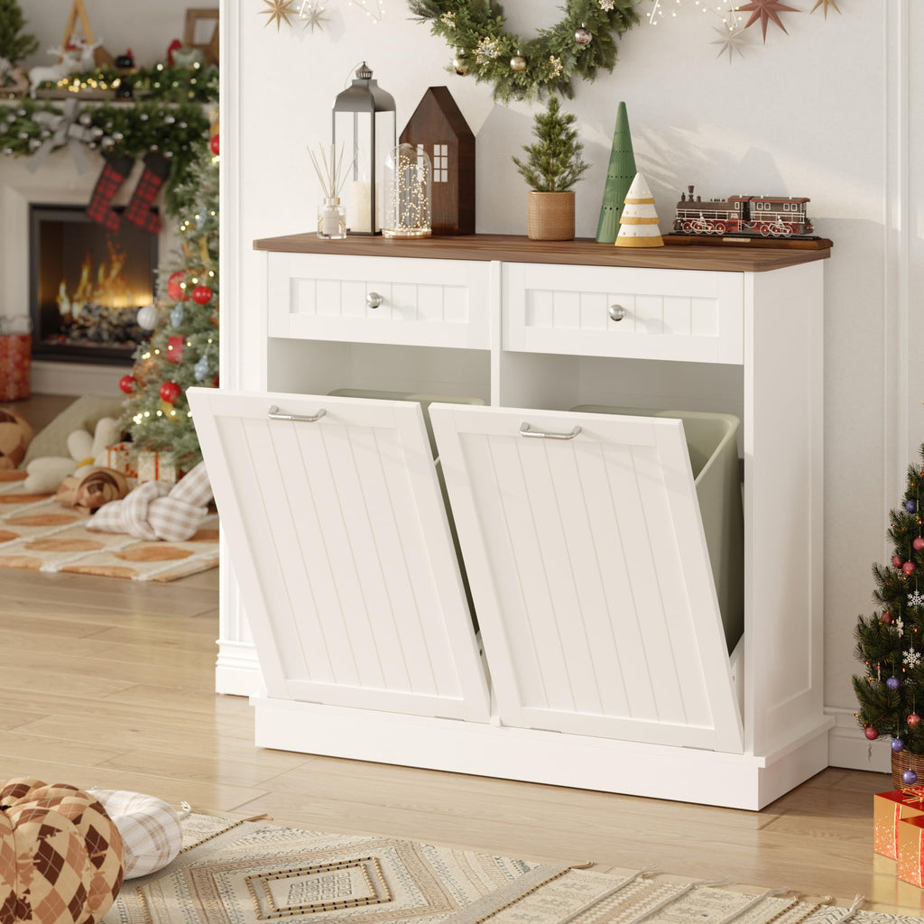 White Tilt Out Trash Can Cabinet B9455